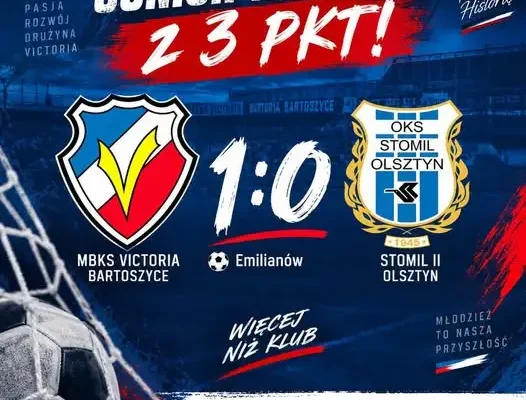 Junior Młodszy Victorii Bartoszyce wygrywa ze Stomilem II Olsztyn 1:0