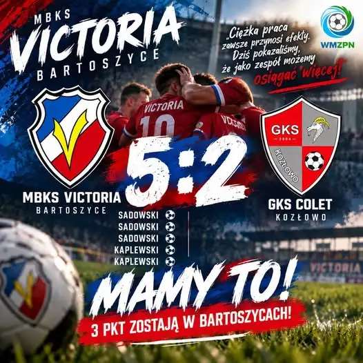 Victoria Bartoszyce wygrywa 5:2 z GKS Colet Kozłowo