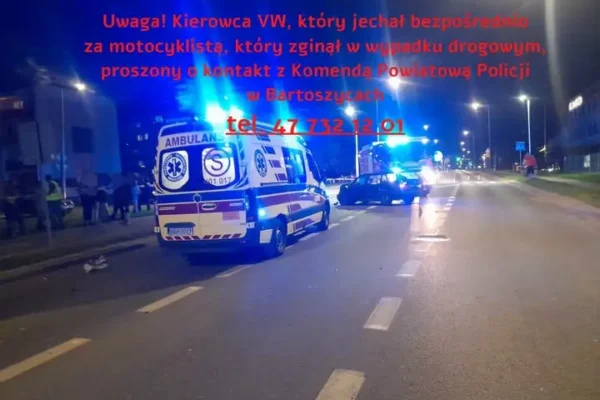 Policja w Bartoszycach szuka kierowcy VW, który mógł być świadkiem śmiertelnego wypadku