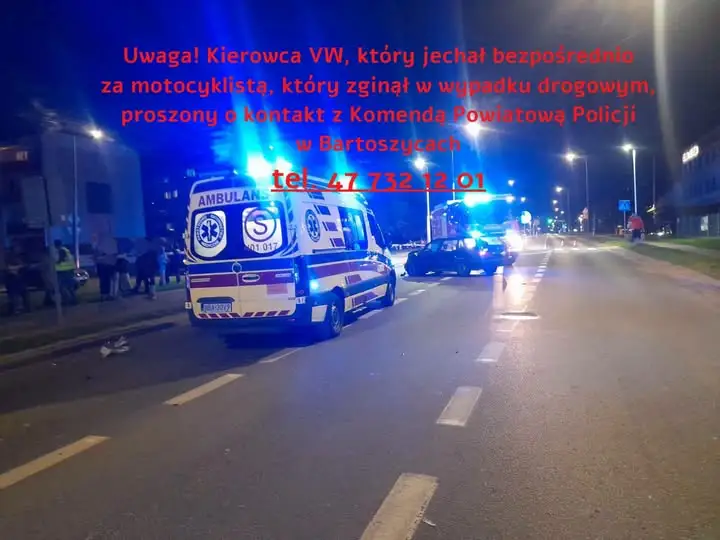 Policja w Bartoszycach szuka kierowcy VW, który mógł być świadkiem śmiertelnego wypadku