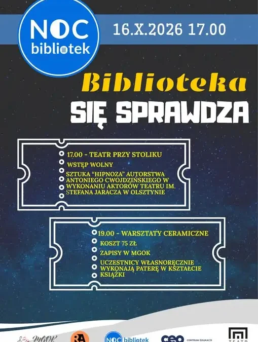 Noc Bibliotek w Sępopolu – teatr, ceramika i twórcza atmosfera