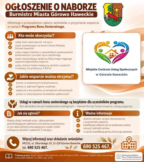 Bon senioralny 2026 – rusza nabór wniosków w Górowie Iławeckim